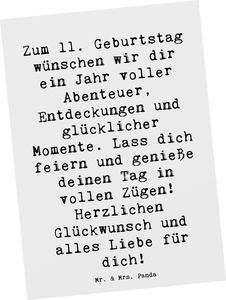 Mr. & Mrs. Panda Postkarte Spruch 11. Geburtstag Wunder - Weiß - Geschenk, feiern, Happy Birthday, Alter, Geburtstagsgeschenk, bildkarte, Ansichts...