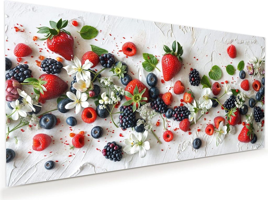Glasbild 60x30cm in XXL für Wohnzimmer, Schlafzimmer Motiv Bunte Beeren