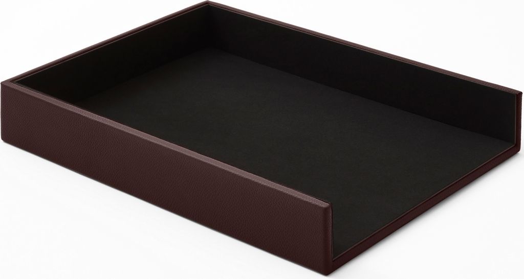 Briefablage Büro Echtes Leder Dunkel Braun cm 32 x 24.2 x H.5 - Ablagefächer Papierablage Ablagekorb A4 - Hergestellt in Italien
