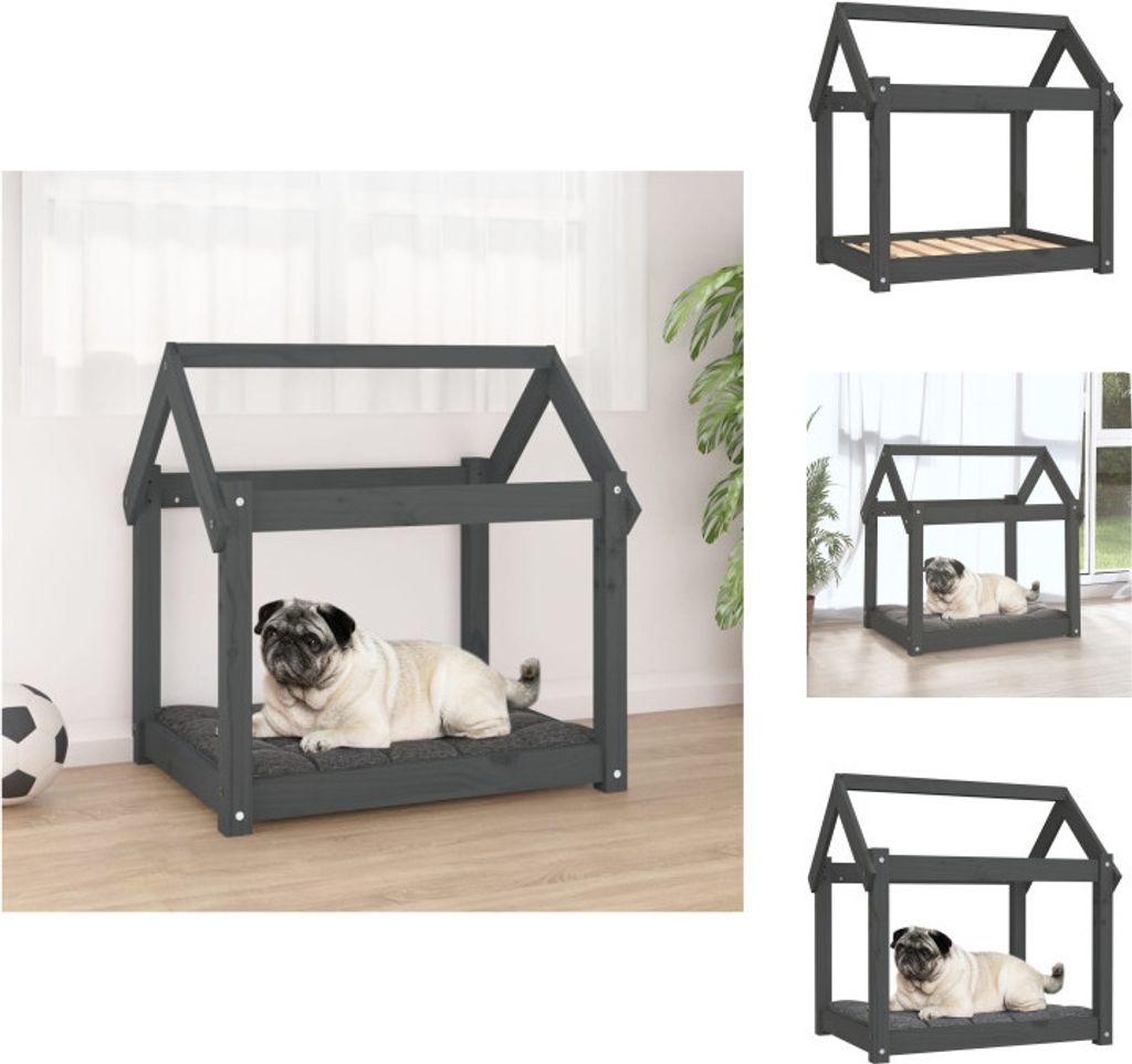vidaXL Hundebett Grau 71x55x70 cm Massivholz Kiefer - Hundebetten
