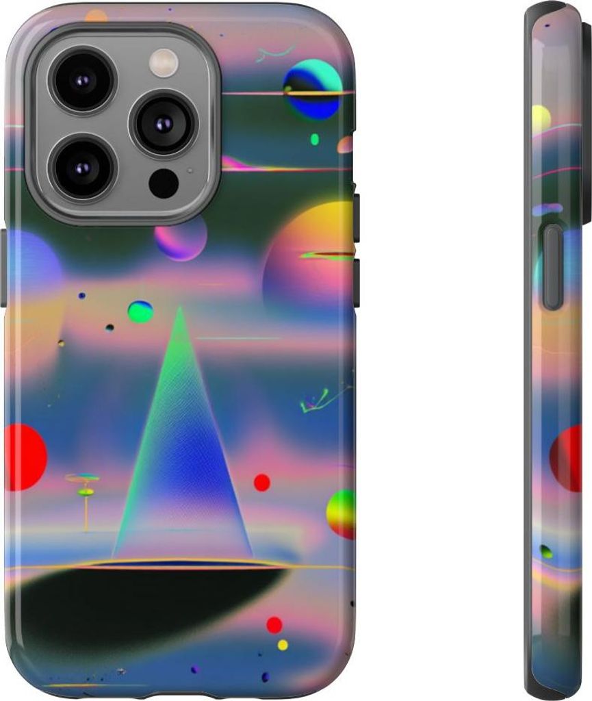 Bunte geometrische Kugeln und Pyramide – Hülle Kompatibel mit iPhone 14 Pro