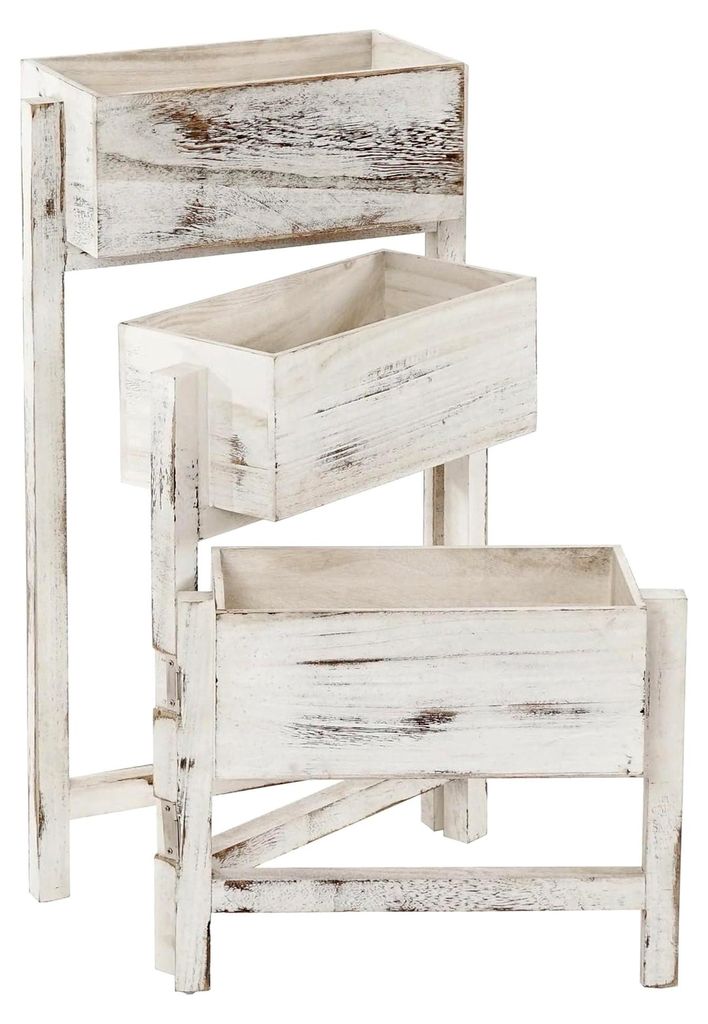 Pflanzregal T275, Standregal für Blumen, 65x108x15cm, Holz im Shabby-Look - weiß