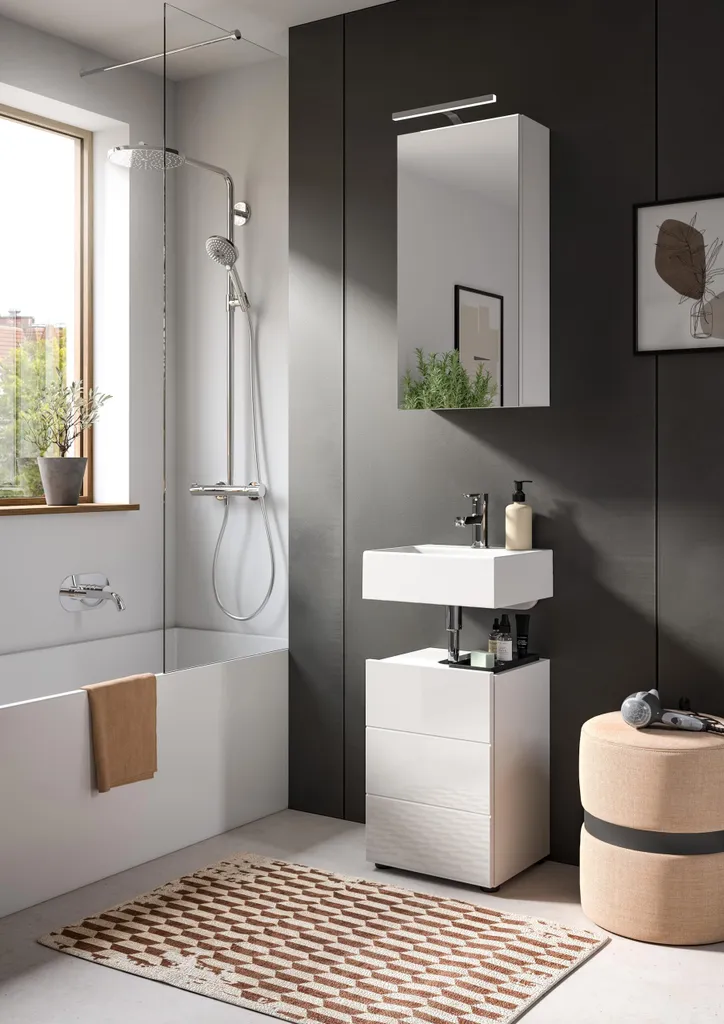Aménagement Salle de Bain Rootz Blanc - Solution de Rangement 2 Pièces