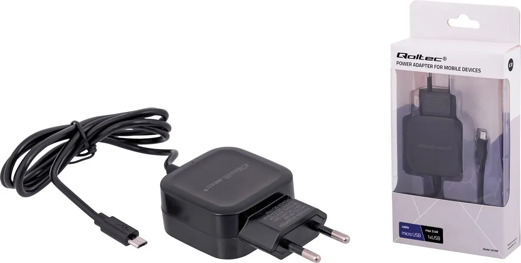 Adaptateur Secteur USB Noir Qoltec 50189 - Chargeur Mural Universel Fixe