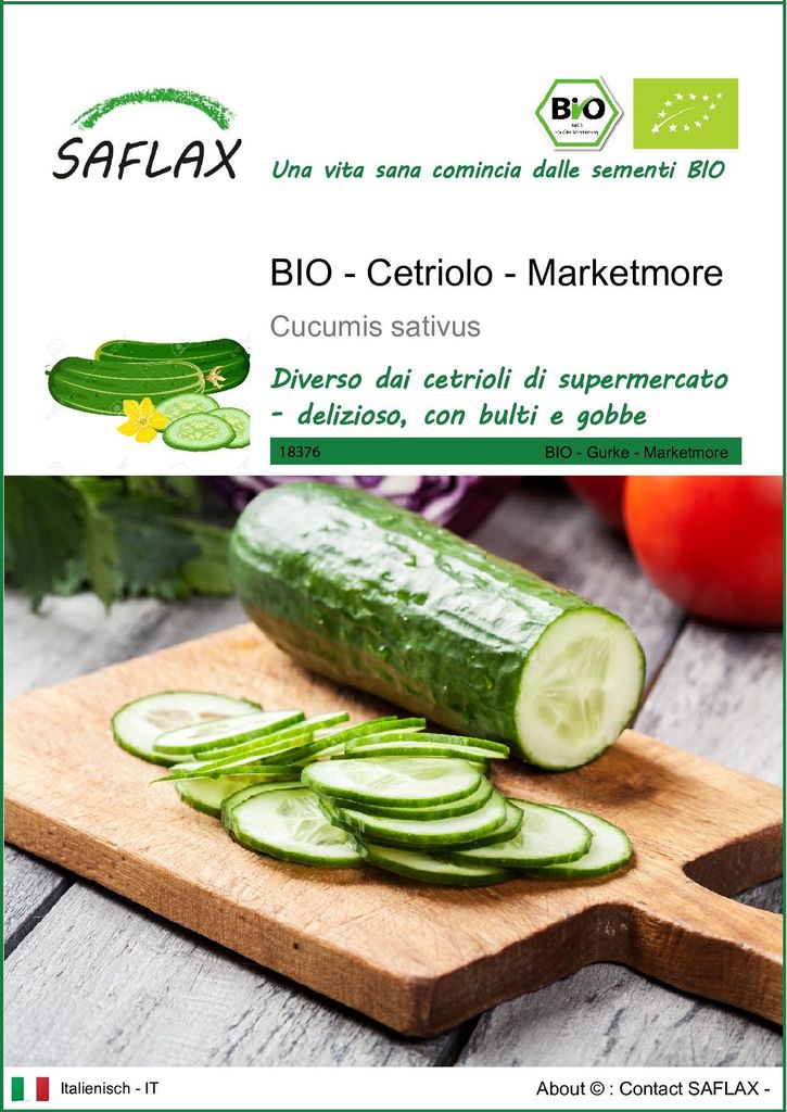 SAFLAX  -- Cetriolo - Marketmore - 20 semi - Cucumis Immagine del prodotto 
