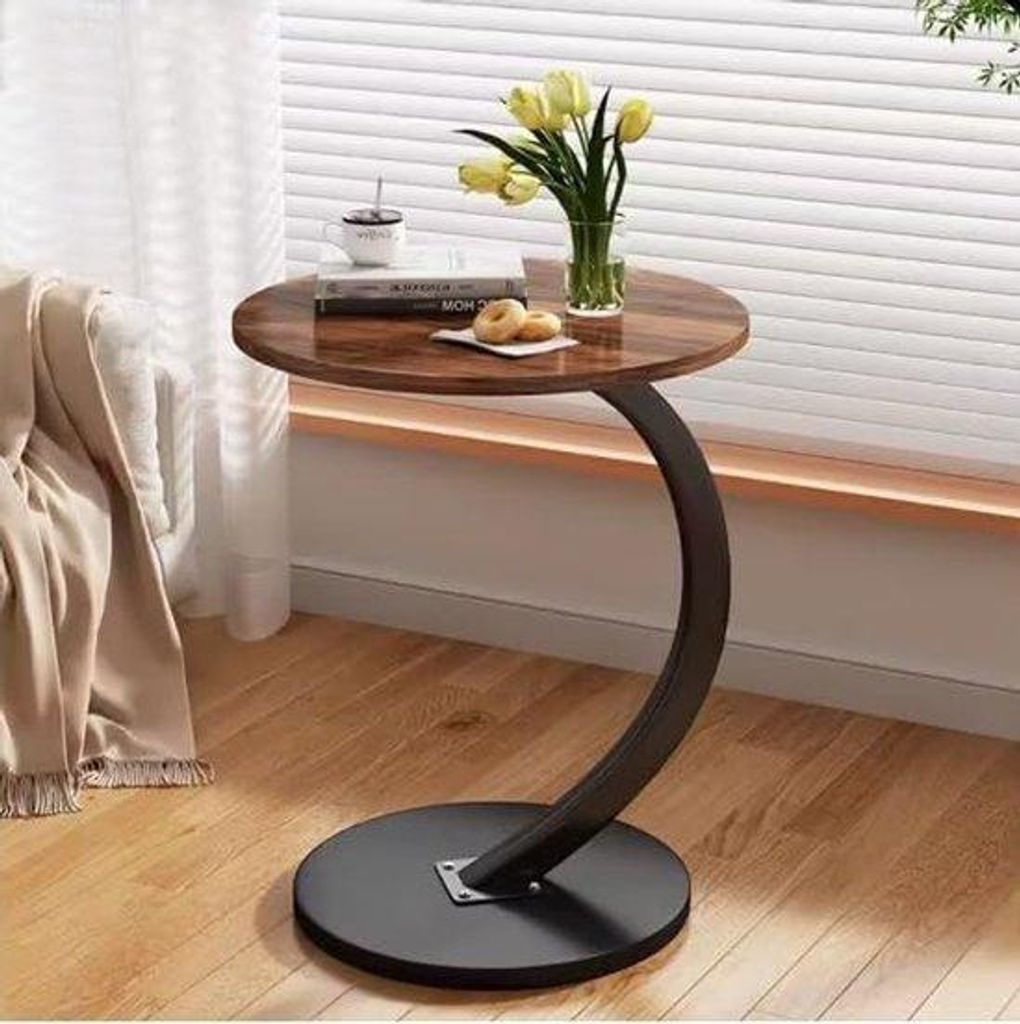 Houteneckenschreibtisch - rundes - C-förmige Fuß - Schreibtischplatte Durchmesser 40 cm - schöner Nussbaumlook - Eckenschreibtische für Wohnzim...