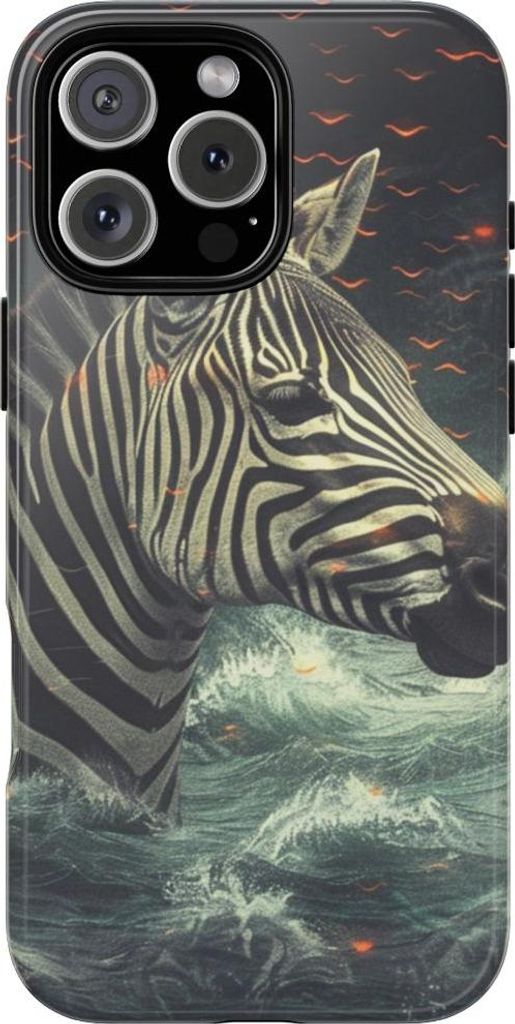 Zebra im Wasser mit leuchtenden Funken – Hülle Kompatibel mit iPhone 16 Pro Max