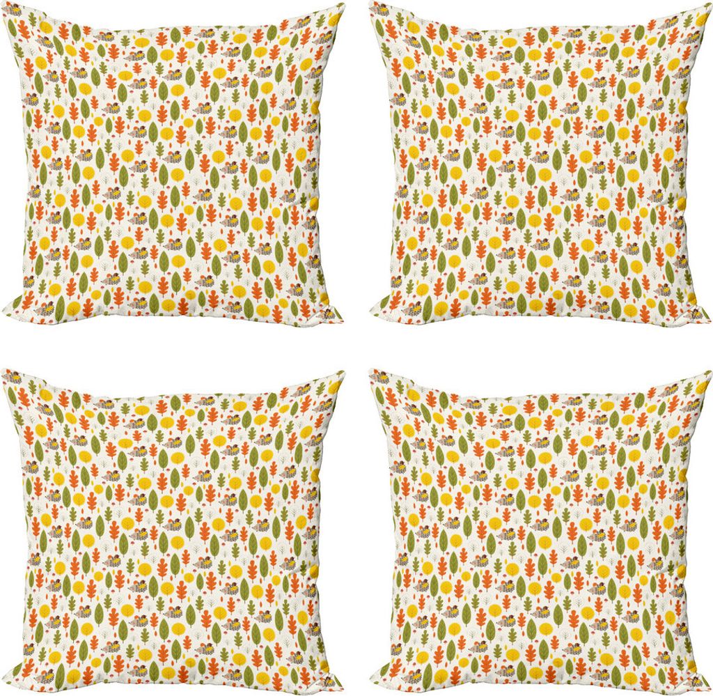 ABAKUHAUS Igel Kissenbezug Set (4 Stück), Aufwändige Herbstwald, Moderner Doppelseitiger Digitaldruck, 45 cm x 45 cm, Mehrfarbig