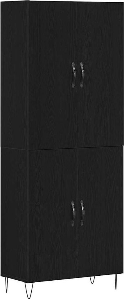 Highboard 2 pcs Schwarz Eichen-Optik Ingenieurholz und Glas