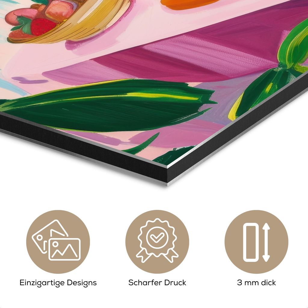 MuchoWow Wanddekoration Metall Metallbild Wandkunst 90x60 cm Tisch - Wein - Obst MuchoWow Aluminium Gemälde - Wandbilder