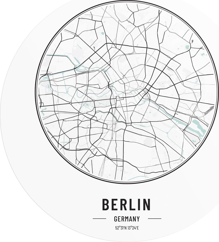 DEQORI Fototapete rund Ø 80 cm 'Stadtplan Berlin' Wand Tapete Leinwand Sticker