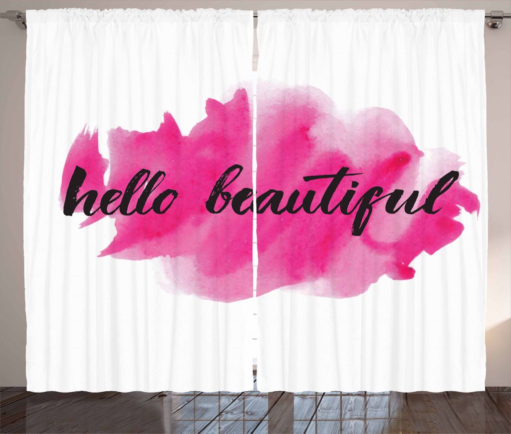 ABAKUHAUS Hallo Rustikaler Vorhang, Inspirierendes Zitat auf Rosa, Wohnzimmer Universalband Gardinen mit Schlaufen und Haken, 280 x 225 cm, Magenta...