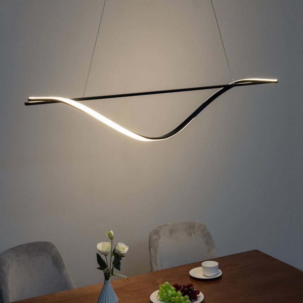 Lange schwarze LED-Hängeleuchte schlanke Welle - Hilda