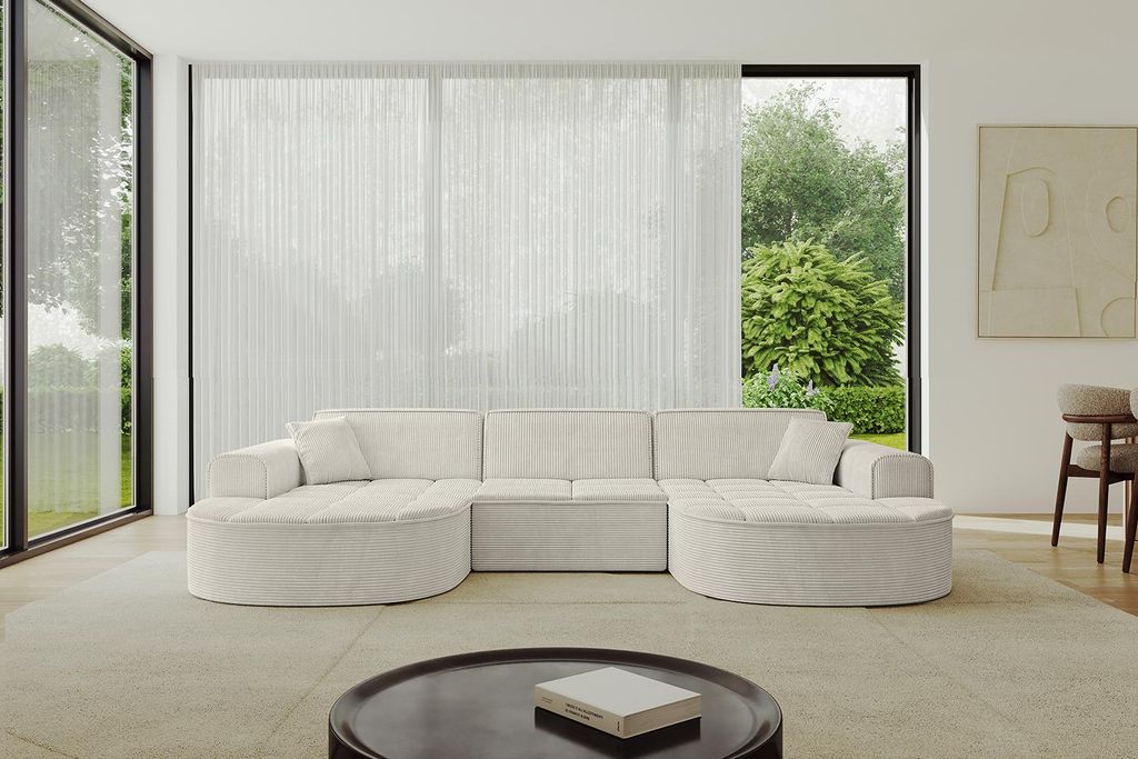 ALTDECOR Ecksofa in U- Form TARO-U1 - 303x171x79,5 cm Cremeweiß - Corner Sofa Bett Eckcouch Couch L-Form Wohnlandschaft Cauchsofa