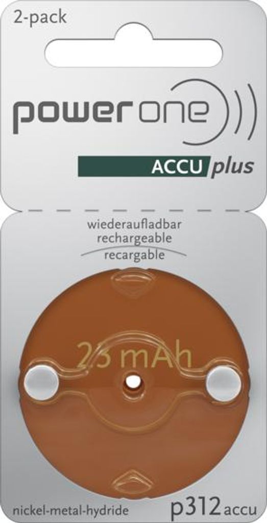 PowerOne P312 PR41 ACCUplus – Wiederaufladbare Hörgeräteakkus (2er Pack)