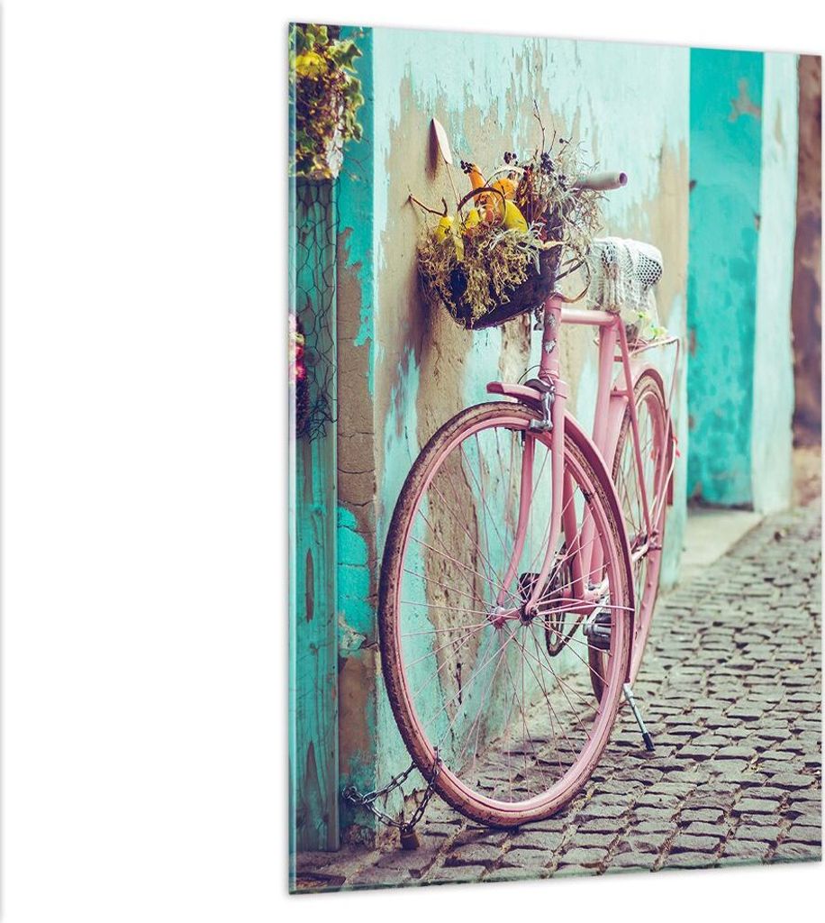 Bilder auf glas - Einteilig - Rosa Fahrrad Vintage - 80x120cm - Glasbilder - Wandbilder - Bilder - zum Aufhängen bereit - Wanddekoration aus Glas ...