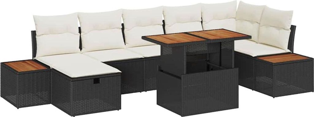 vidaXL Gartensofa-set mit Kissen 8 pcs Schwarz Poly-Rattan