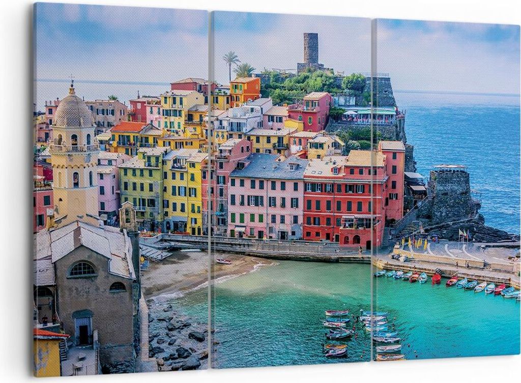 Bild auf Leinwand - Leinwandbild - 3 Teile - Farben Gebäude Italien - 105x70cm - Wand Bild - Wanddeko - Wandbilder - Leinwanddruck - Bilder - Wand...