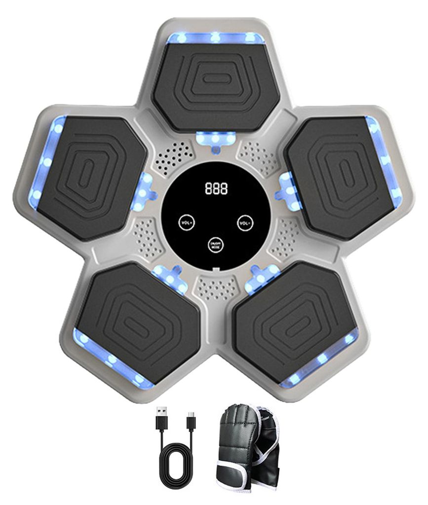 Musikboxmaschine mit Boxhandschuhen, Wandmontage, einstellbaren Geschwindigkeitsstufen, LED-Anzeige, elektronischem Boxtrainer, Zielscheibe und Sch...
