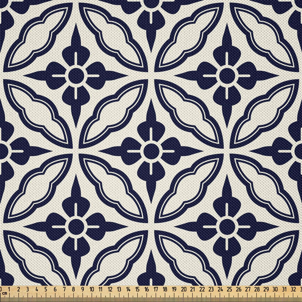 ABAKUHAUS Geometrisch Satin Stoff als Meterware, Symmetrisches Rhythmisches Kreismuster Blumenelement japanisches Mandala, 3 M (148 x 300 cm), Dark...