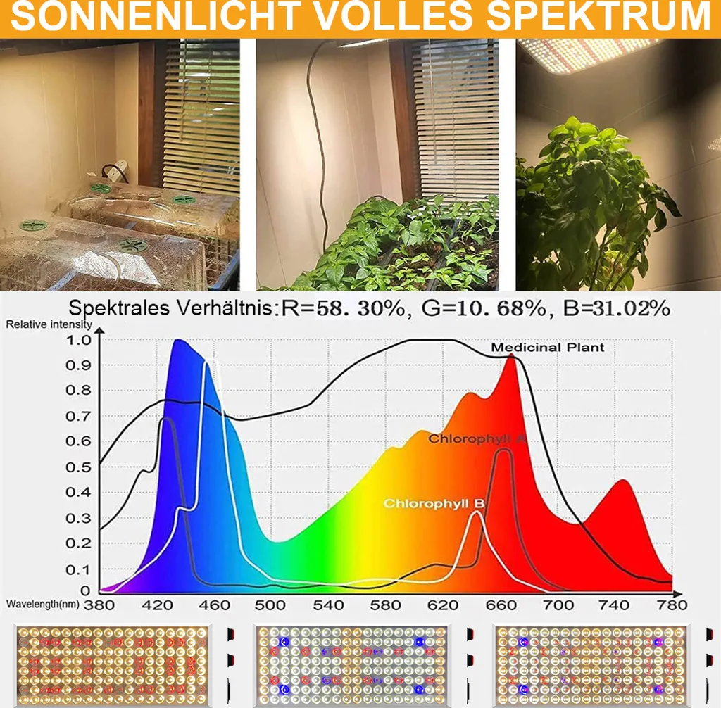 Lampe Plante 100W 288 LED Spectre Complet - 3 Modes - Idéal Pousse - 6