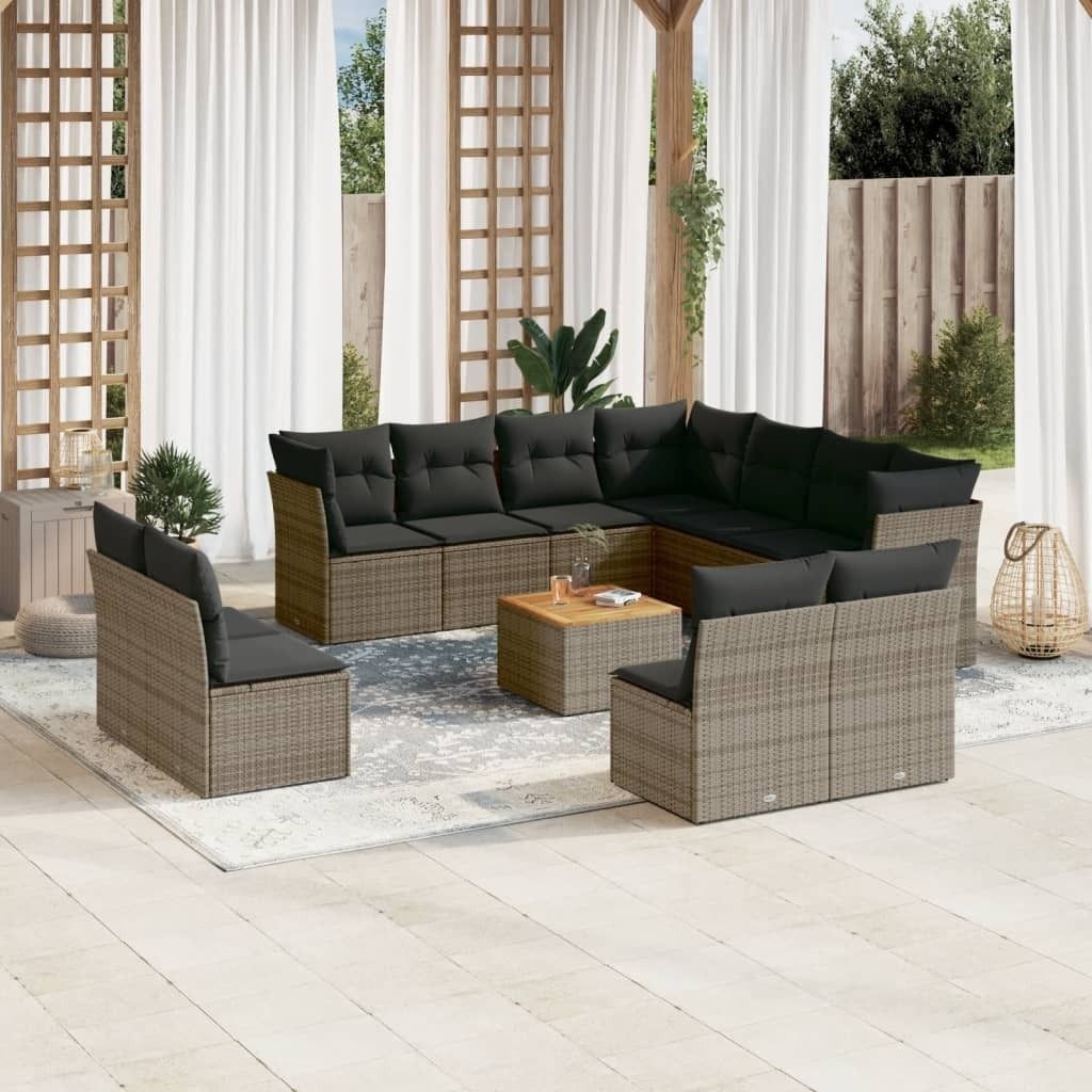 Maison Exclusive - 12-tlg. Garten-Sofagarnitur mit Kissen Grau Poly Rattan