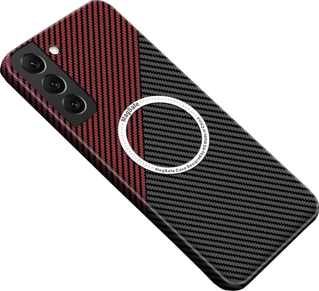 Für Samsung Galaxy S25 5G MagSafe Design Ultra Dünn Carbon Textur Hülle Rot / Schwarz