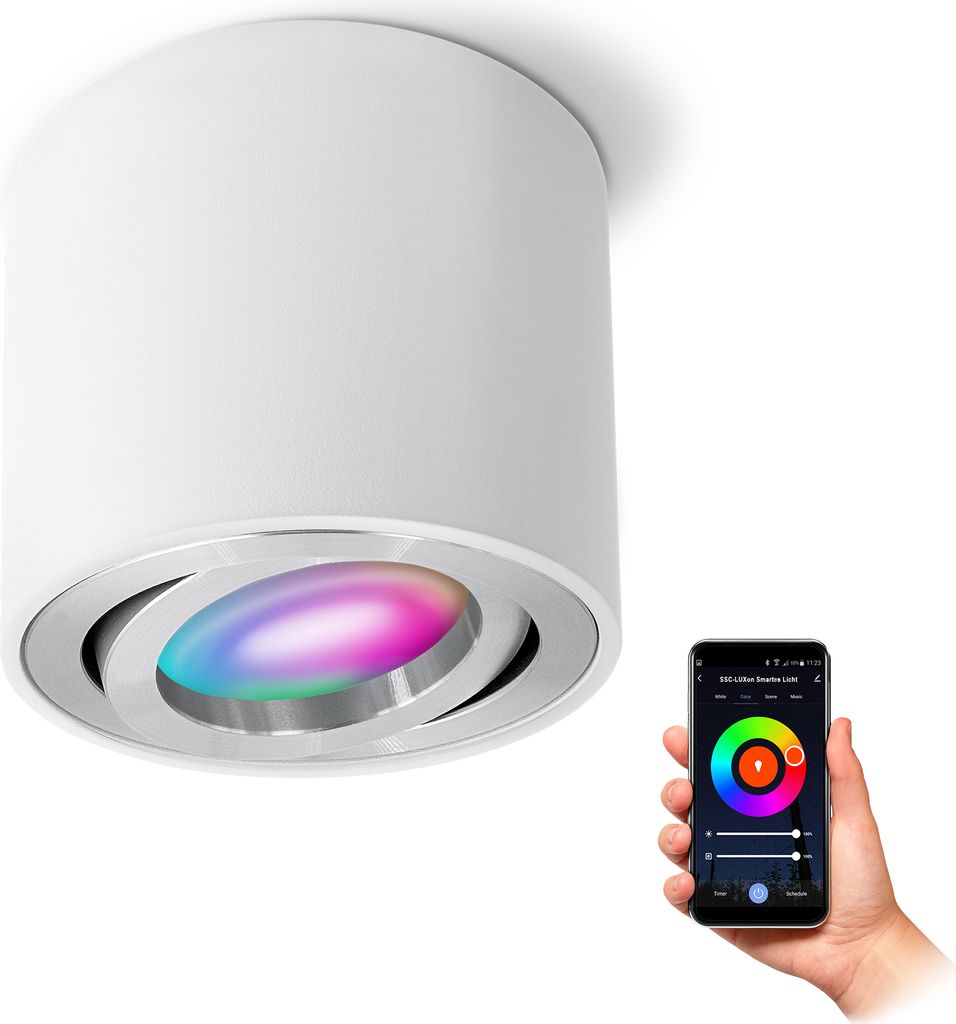 SSC-LUXon CELI-2W Aufbaustrahler schwenkbar weiß kompatibel mit Alexa, Siri & Google - Aufbauspot inkl. Smart RGB WLAN GU10 LED
