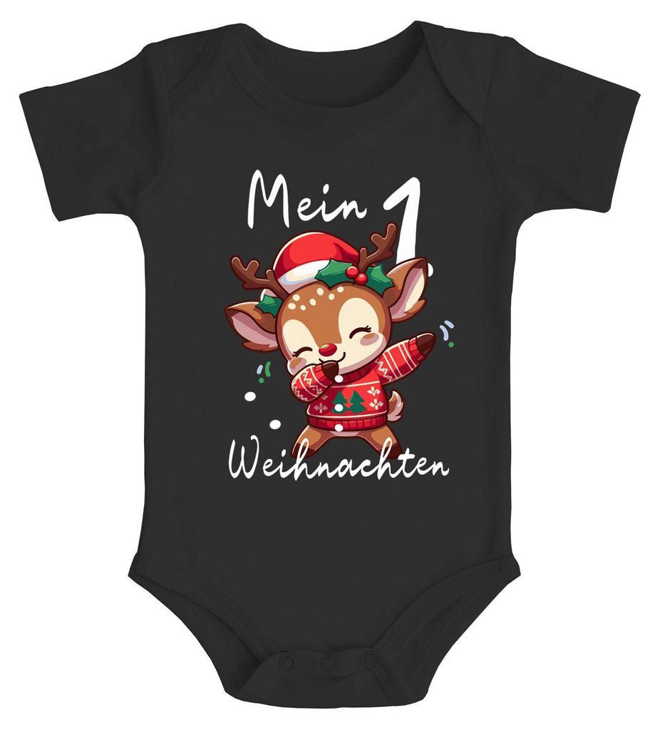 Baby Body Mein 1. Weihnachten Rentier Grinch Lustig Weihnachtsoutfit Spruch Baumwolle Jungen & Mädchen MoonWorks Dabbing Rentier schwarz 12-18 M...