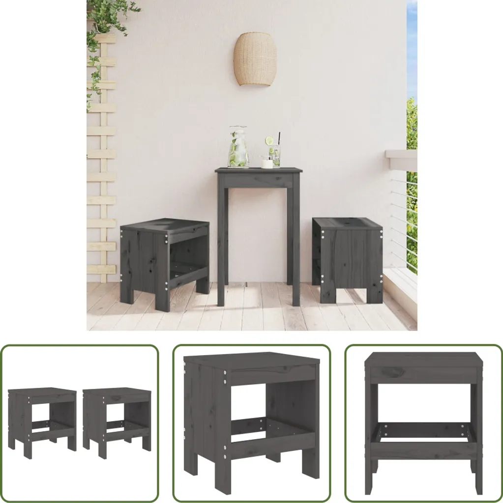 Set 2 Sgabelli Bassi da Esterno Grigio 40x36x45 cm Pino Massiccio Moderno