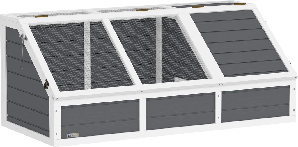 PawHut Enclos Tortue de Terre en Bois Gris 120x55x50cm avec 2 Espaces