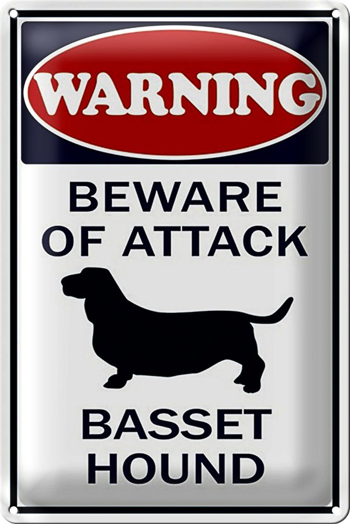 Blechschild Hinweis 18x12cm of attack Basset Hound