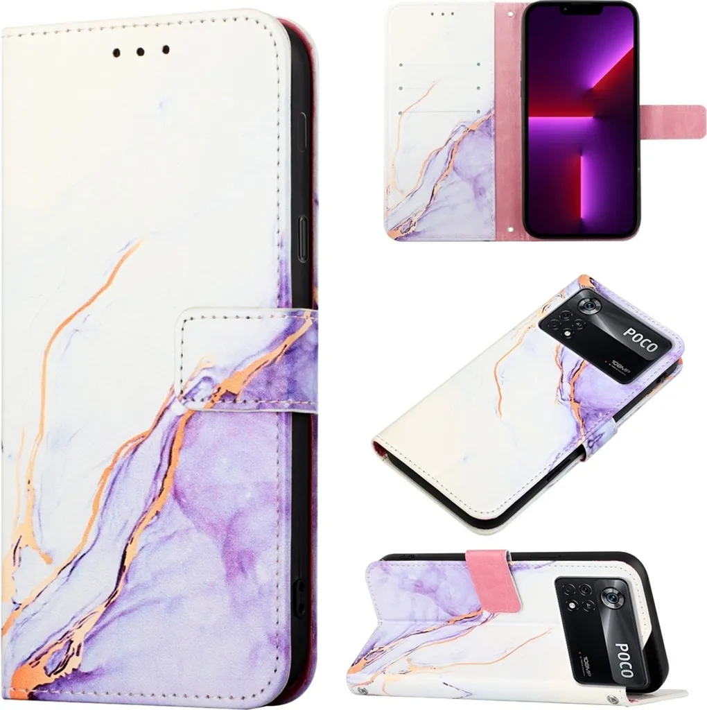 Cover Xiaomi Poco X4 Pro 5G Marmo Bianco-Viola | Trendy Wallet Case