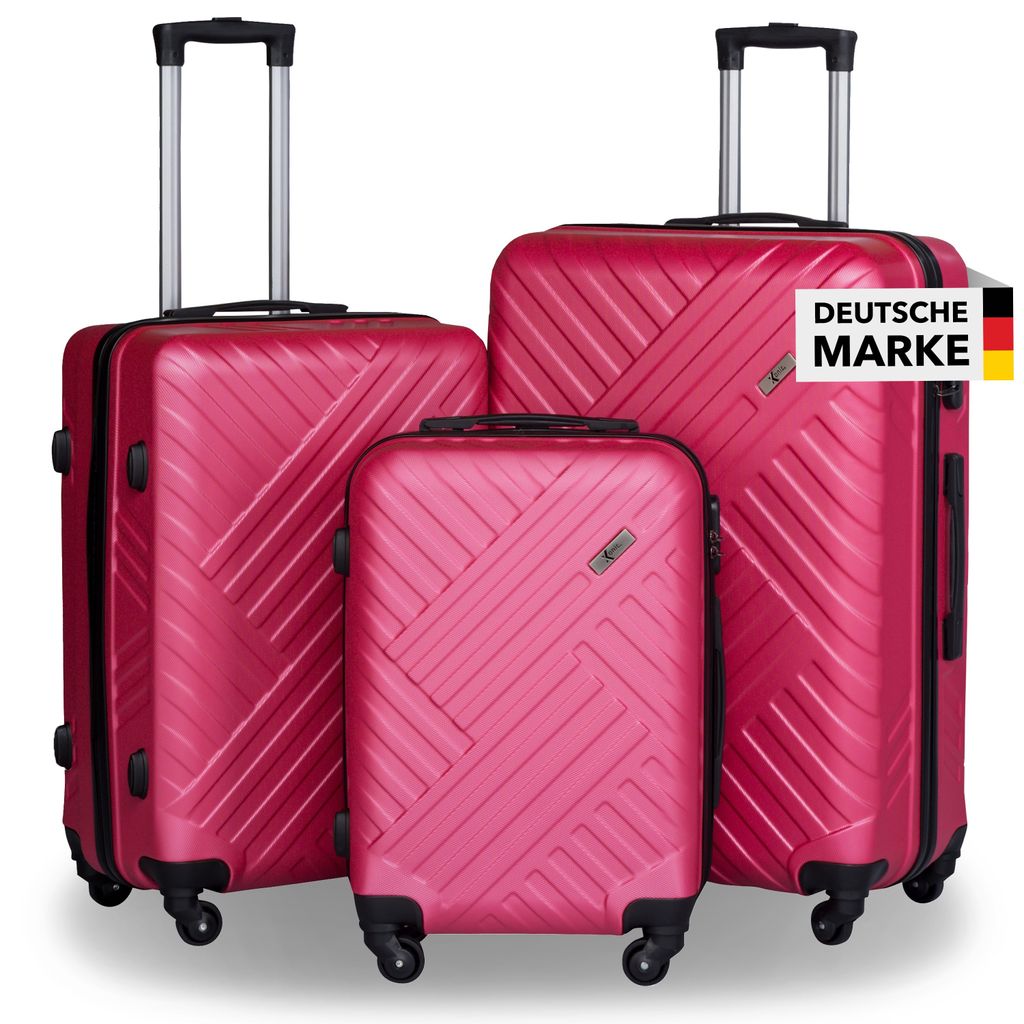 Xonic Design Reisekoffer mit Rollen 360° - ABS Hartschalen-Koffer Trolley mit Zahlenschloss in Handgepäck M-L-XL-Set (Light Pink, Set)