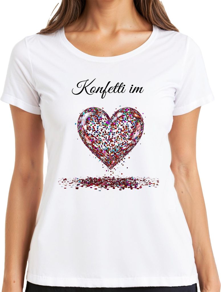 Konfetti Herz Liebe Party bunt Karneval Fastnacht Narrenzeit Damen T-Shirt, Weiß, M