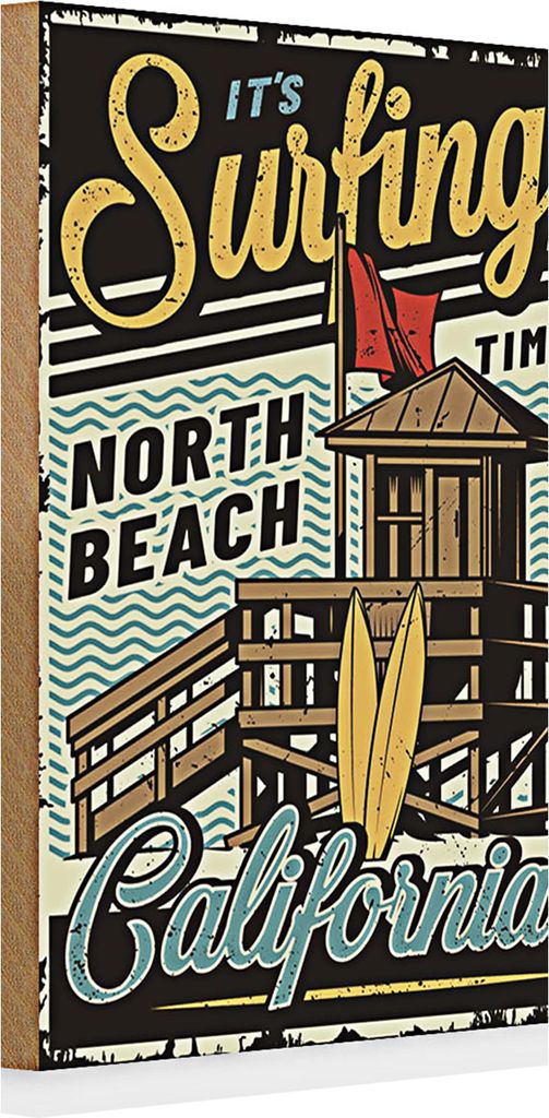 Holzschild California 20x30cm ist Surfing time north beach