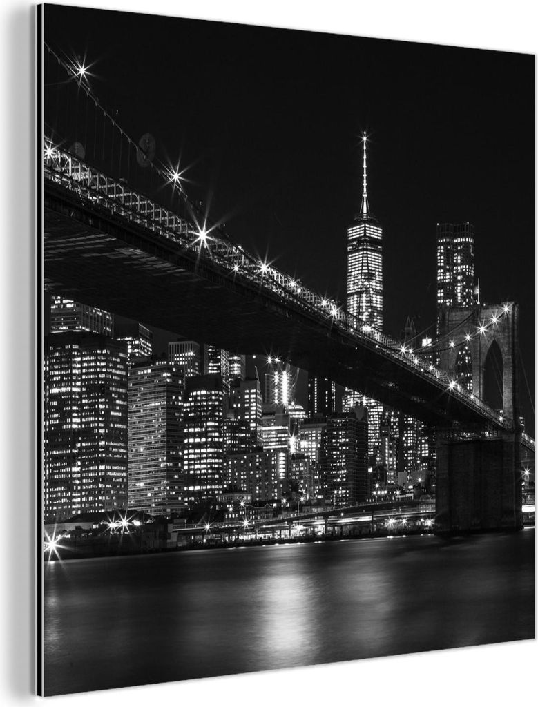 MuchoWow Wanddekoration Metall Metallbild Wandkunst 20x20 cm New York - Brooklyn - Brücke MuchoWow Aluminium Gemälde - Alu Dibond Bilder