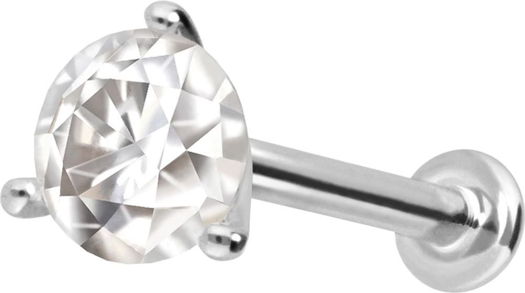Ohrpiercing, Nasenpiercing 14 Karat Gold Labret mit Push Fit MOISSANIT WeißGold Stablänge: 8mm | Stabstärke: 1mm | Kristallgröße: 4mm