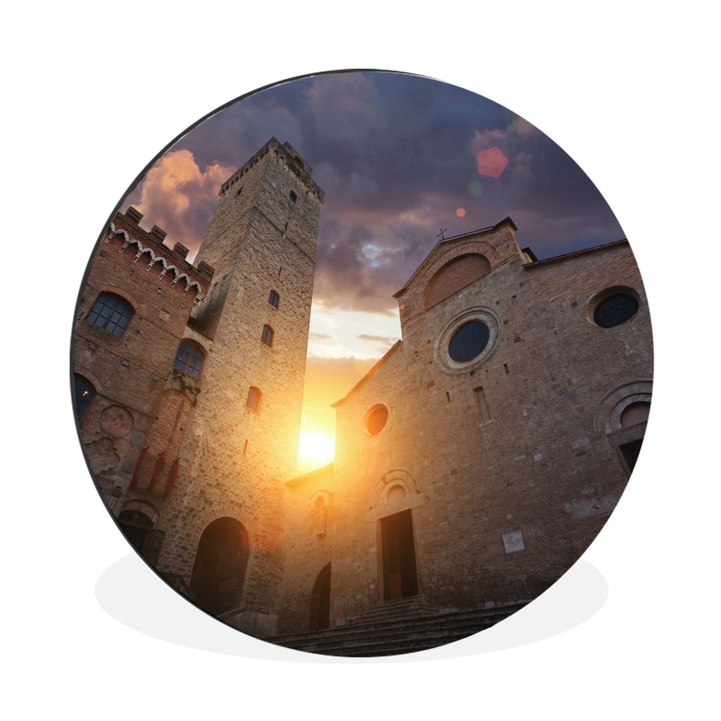 MuchoWow Aluminium Wandkreis Der Große Turm der Stadt San Gimignano in Italien Ø 90 cm Wanddeko Modern Wohnzimmer - Mauerkreis - Wandbilder - R...