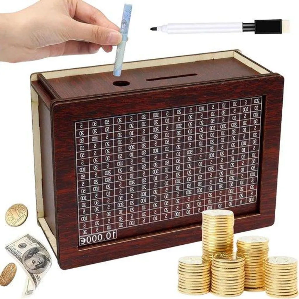 Livre d'épargne en bois avec compteur pour enfants et adultes - 10000€