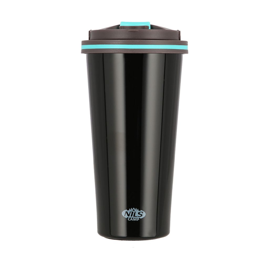 NILS CAMP NILS CAMP Thermobecher mit Griff - Thermosflasche 500ml - Isolierflasche für Heiß - und Kaltgetränke - Schwarz