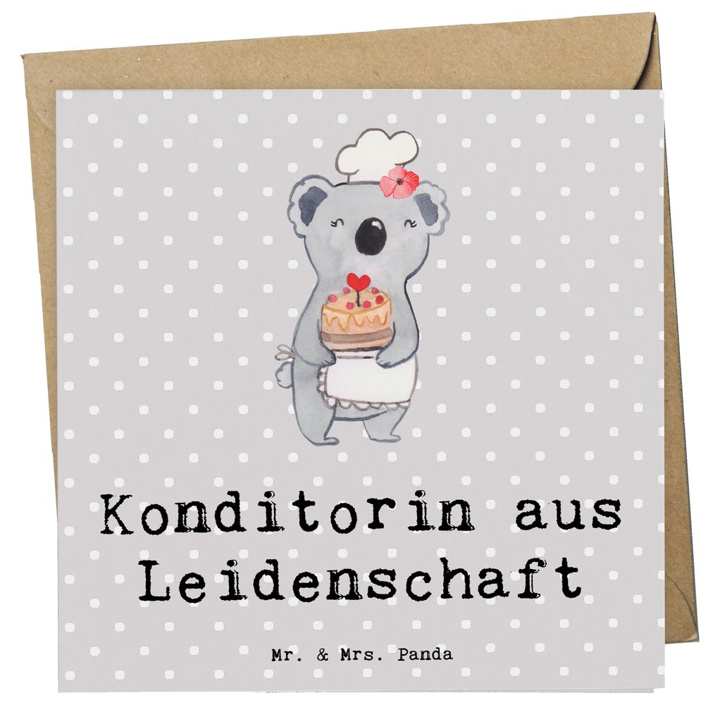 Mr. & Mrs. Panda Klappkarte Konditorin Leidenschaft - Grau Pastell - Geschenk, Glückwunschkarte, Witzig, faltkarte, Bäckerin, doppelkarte, Grußk...