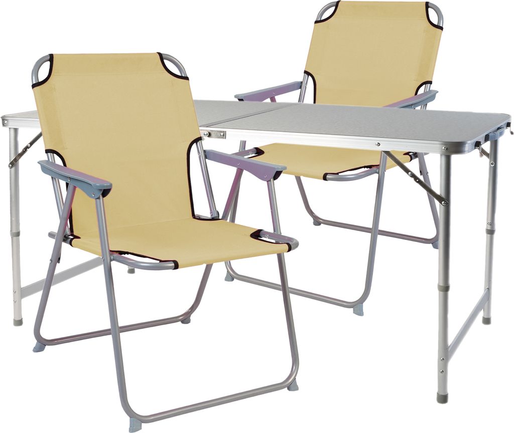 3-teiliges Campingmöbel Set Alu 120x60x58/70cm Beige
