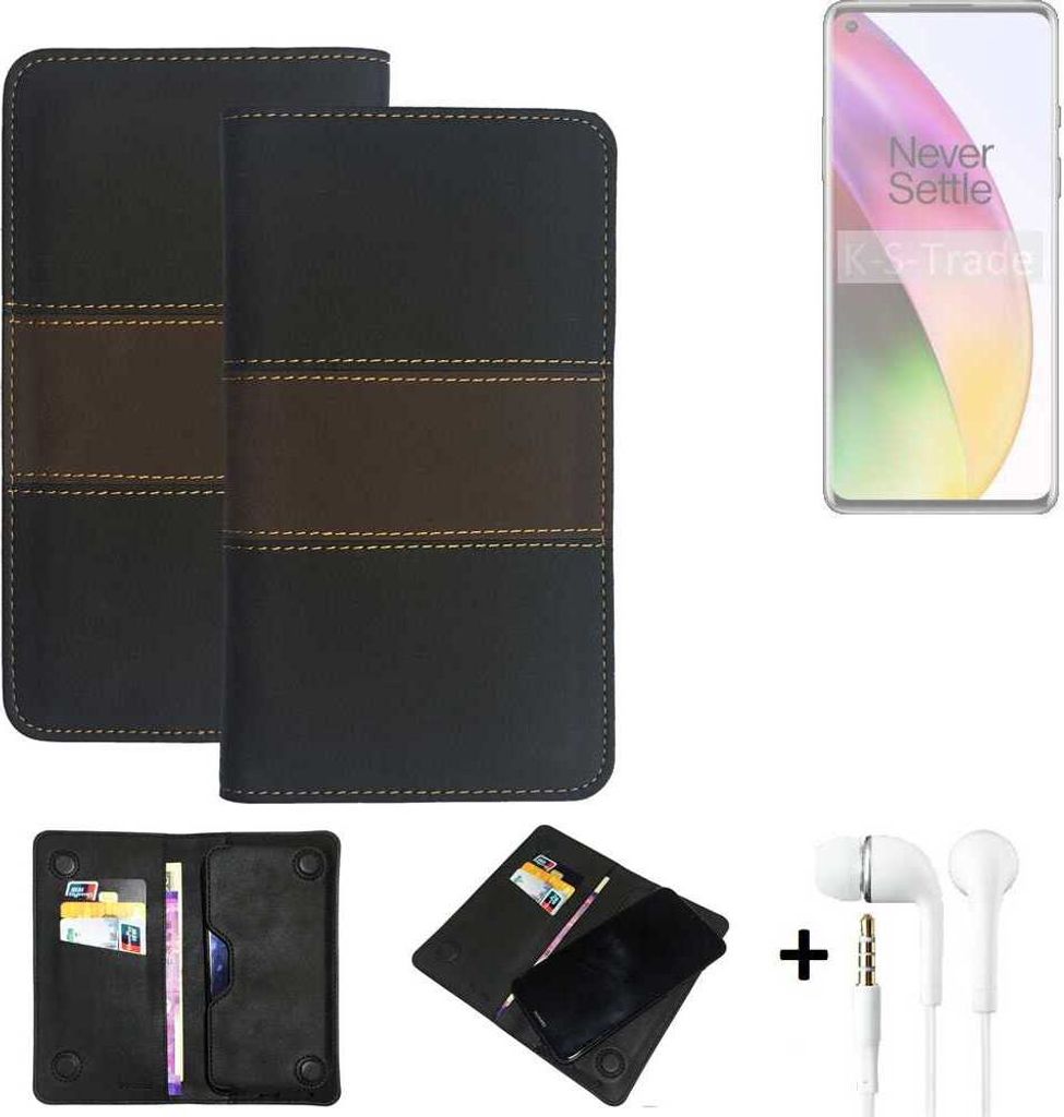 K-S-Trade Handyhülle + Kopfhörer kompatibel mit OnePlus 8 Schutzhülle Walletcase Bookstyle Tasche Schutz Case Hülle Wallet Cover Kunstleder