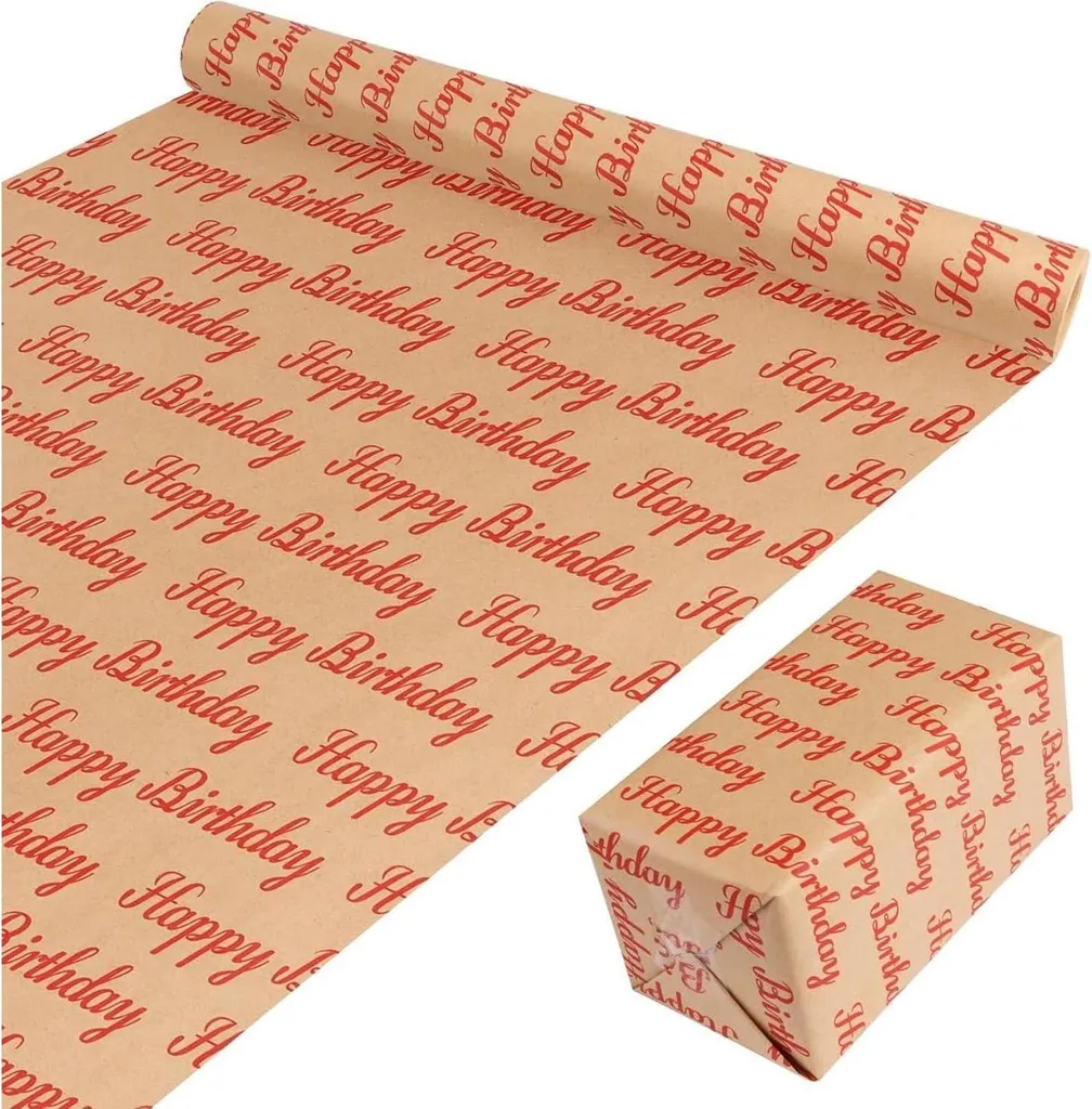 Papier cadeau anniversaire rouge 10 mètres kraft pour grands emballages