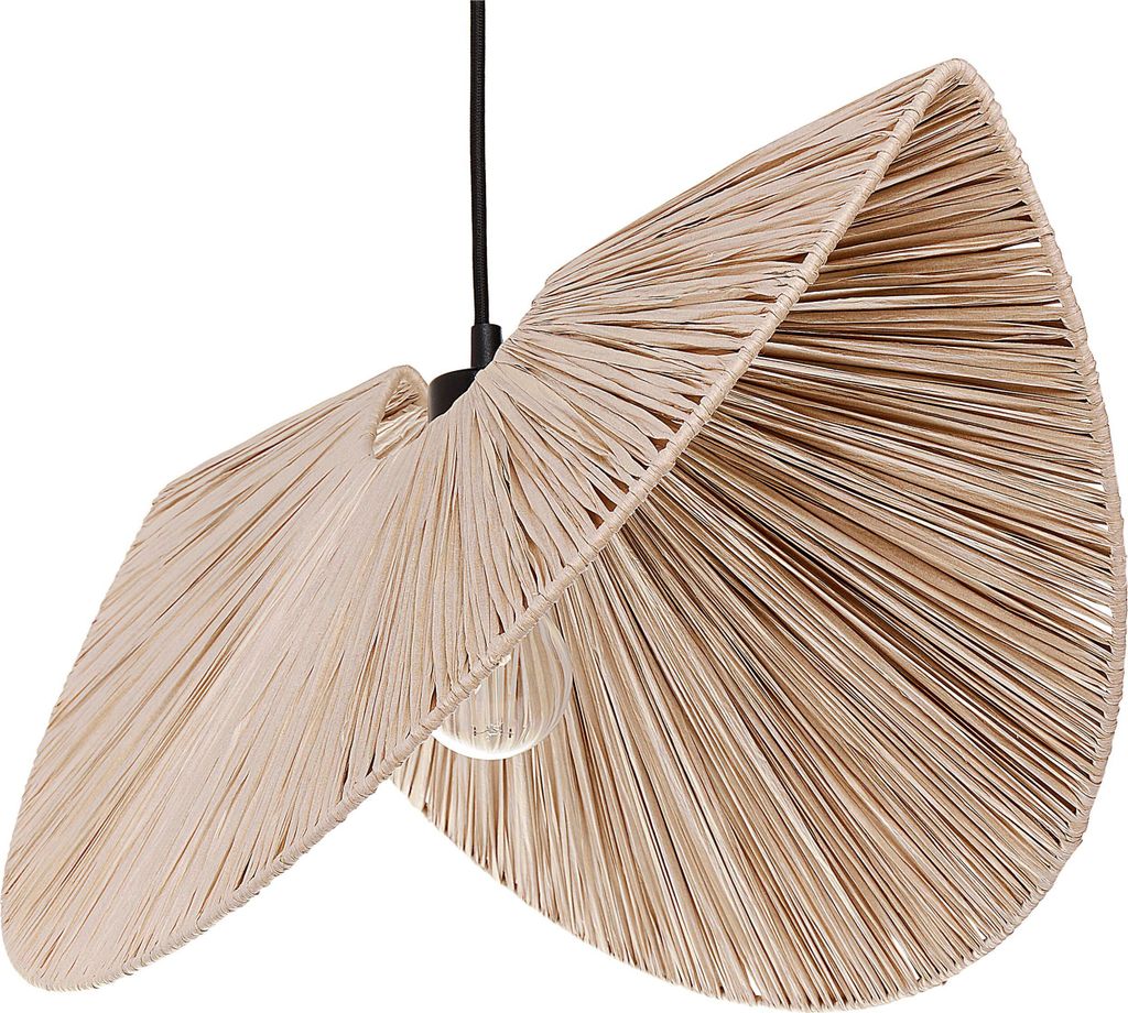 BELIANI Hängelampe Natürlich Papierschirm 1-Flammig Glühbirnen-Design Gefaltete Optik Rund Langes Kabel Modern Boho Wohnzimmer Esszimmer Beleuch...