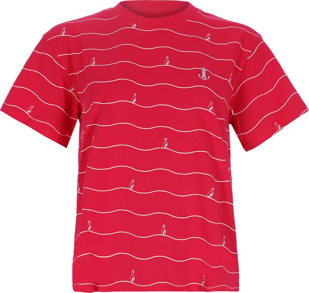 Leitfeuer Damen T-Shirt Oversized mit All-over-Print Wellenmuster Maritim - Kurzarm-Shirt aus Baumwolle in Pink Größe S