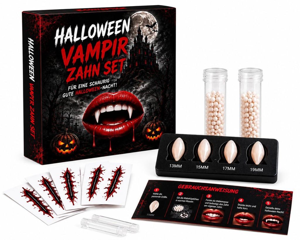 XXL Vampirzähne zum Aufstecken & Aufkleben – Vampirzähne Produktbild 