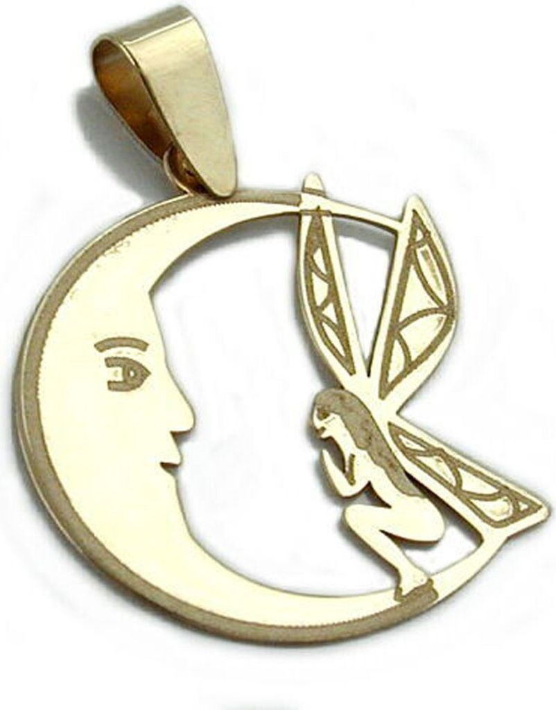 Elfe mit Mond - Anhänger Goldanhänger Mondsichel 375 Gelbgold Halsschmuck Damen