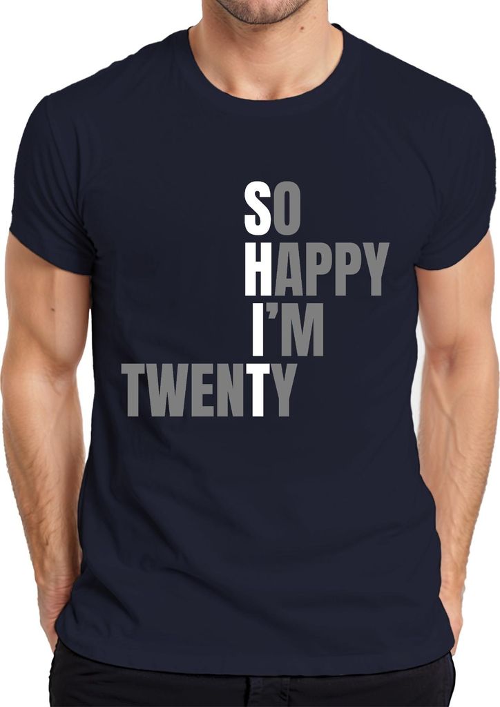 So happy I'm Twenty 20ter Geburtstag Geschenk 20 Jahre lustig Retro Herren T-Shirt, Navy, XL